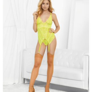 Neons Bustier w/Nude Hose & G-String Neon Lime MD