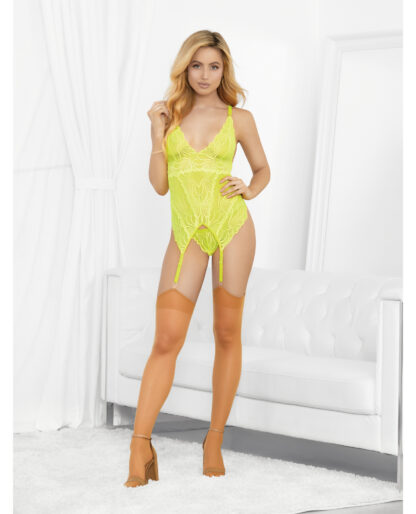 Neons Bustier w/Nude Hose & G-String Neon Lime SM