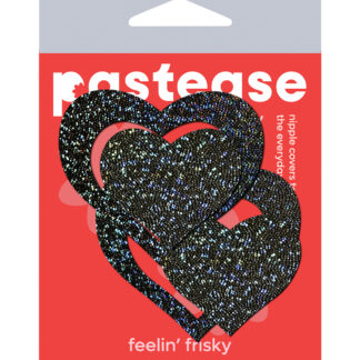 Pastease Premium Glitter Peek a Boob Hearts - Black O/S