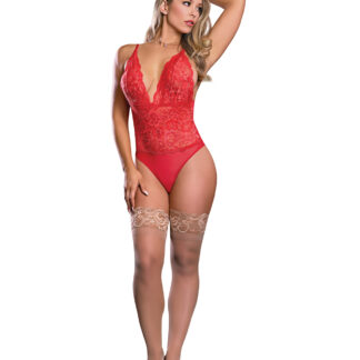 Risqué Business Lace & Mesh Teddy w/Snap Crotch Red S/M