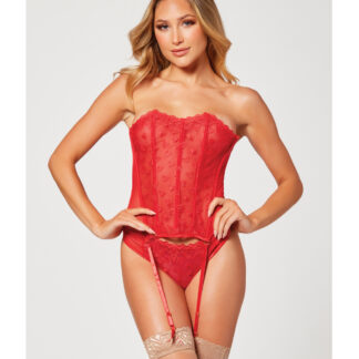Valentines Heart Embroidered Mesh Bustier & Panty Red MD