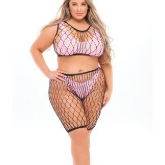 Pink Lipstick Brace for Impact Large Fishnet Top