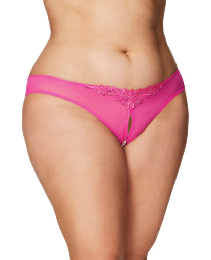Crotchless Thong w/Pearls Hot Pink 3X/4X