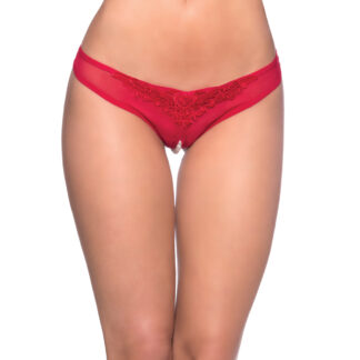 Crotchless Thong w/Pearls Red O/S