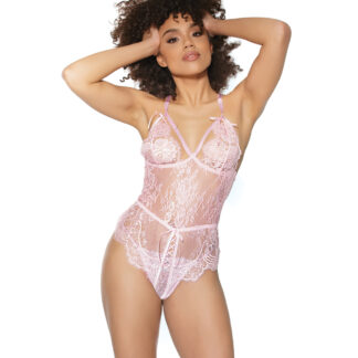 Crystal Pink Peek a Boo Crotchless Teddy Pink O/S