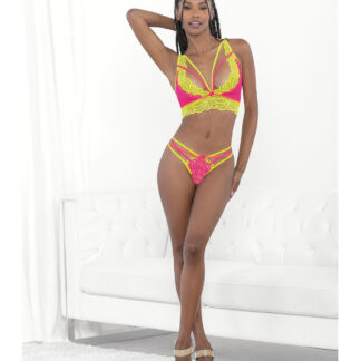 Festival Wear Strappy Lace Top & G-String Neon MD