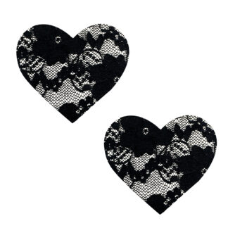 Neva Nude Lace Heart Pasties - Black O/S