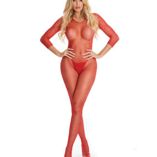 Pink Lipstick Risqué Crotchless Bodystocking Red S/M