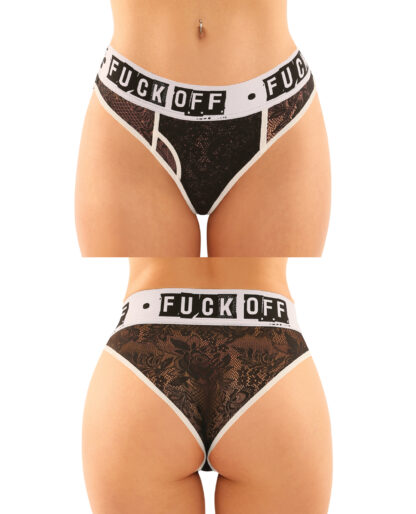 Vibes Buddy Fuck Off Lace Boy Brief & Lace Thong Black L/XL